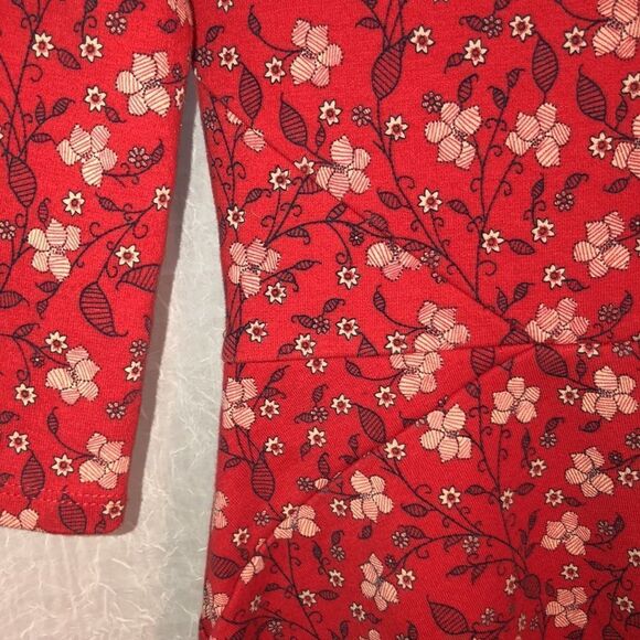 Hollister M Scoop Neck Back Quarter Sleeve Cotton Red Floral Skater Dress - Picture 12 of 15